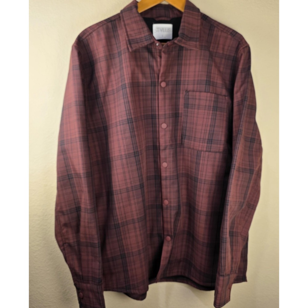 Stylus Men's Burgundy Black Plaid‎ Lined Shirt Jacket Coat Large NWOT